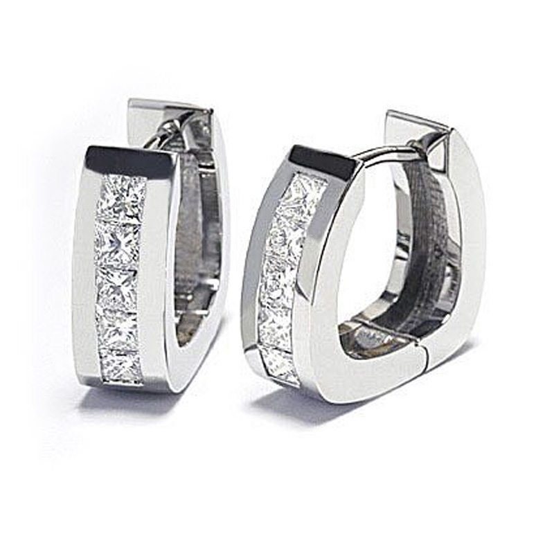 Men's diamond hoop earrings in white gold, featuring a sleek design with a row of sparkling diamonds, showcasing modern elegance and sophistication.