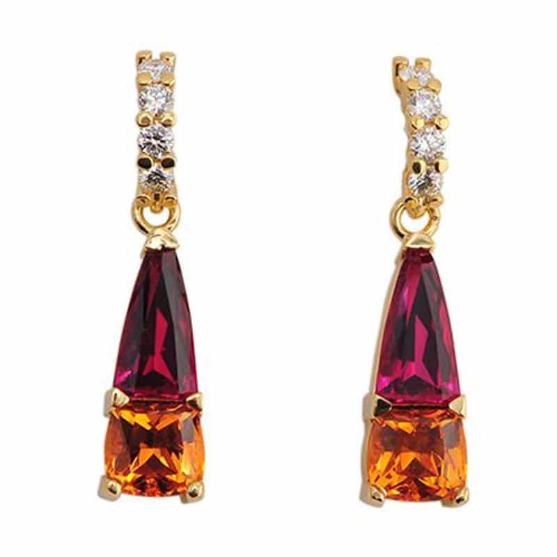Color Combo Tourmaline and Spessartite Garnet Yellow Gold Earrings featuring vibrant gemstones and elegant design, showcasing modern sophistication in fine jewelry.