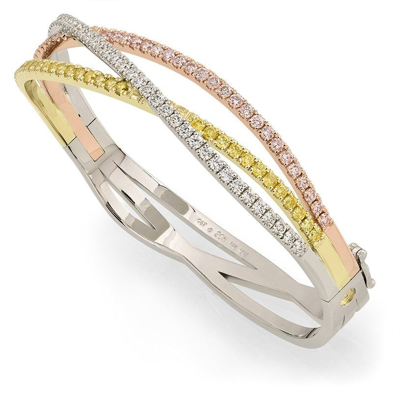 Affinity 3 Row Multicolored Diamond Bangle Bracelet featuring gold and diamond accents, showcasing luxury design for fine jewelry enthusiasts.