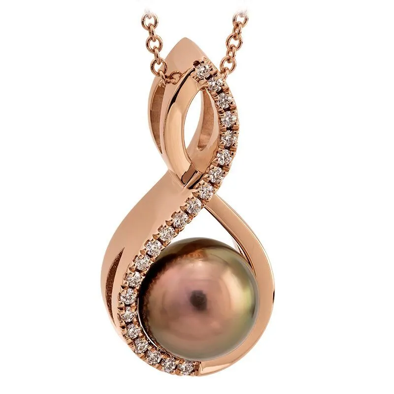Interlace Tahitian Pearl and Diamond Rose Gold Pendant