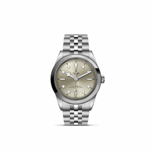 TUDOR Black Bay One 41 watch with a light champagne dial, polished and satin-finished stainless steel case and bracelet, featuring a self-winding mechanical movement and waterproof design.