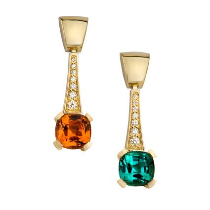 Interlace Gemstone and Diamond Yellow Gold Earrings