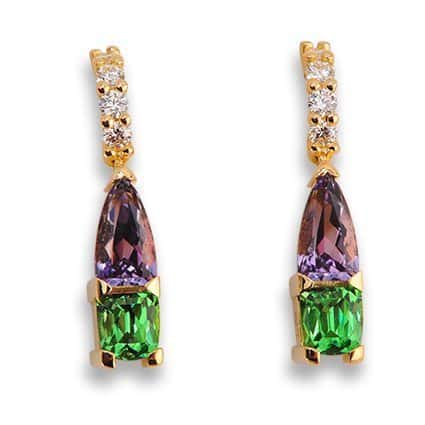 Color Combo Scapolite and Tsavorite Garnet Yellow Gold Earrings