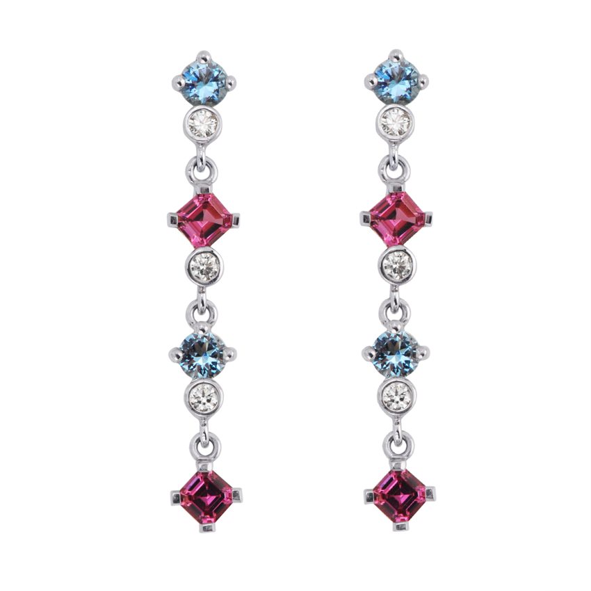 Eternity Garnet, Aquamarine and Diamond Earrings