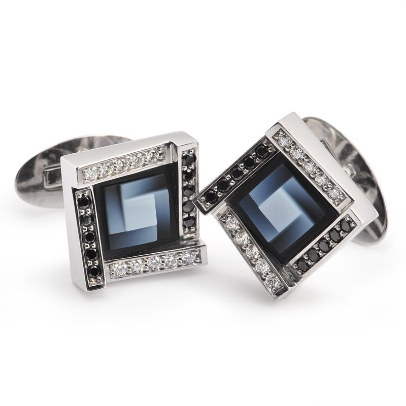 Black and White Diamond White Gold Men’s Cufflinks