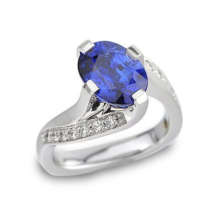 Revolution Blue Sapphire and Diamond Platinum Ring