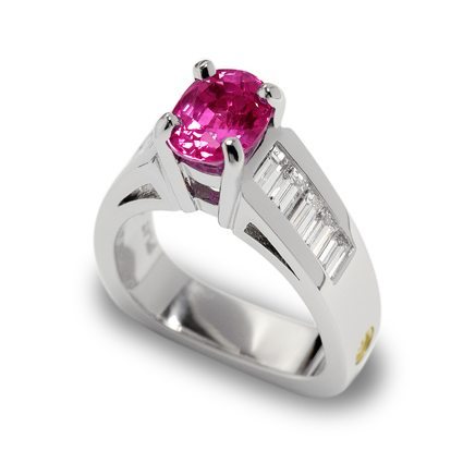 Classique Oval Pink Sapphire and Diamond Platinum Ring
