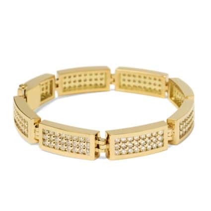 Three Row Paragon Pave Yellow Gold Diamond Link Bracelet