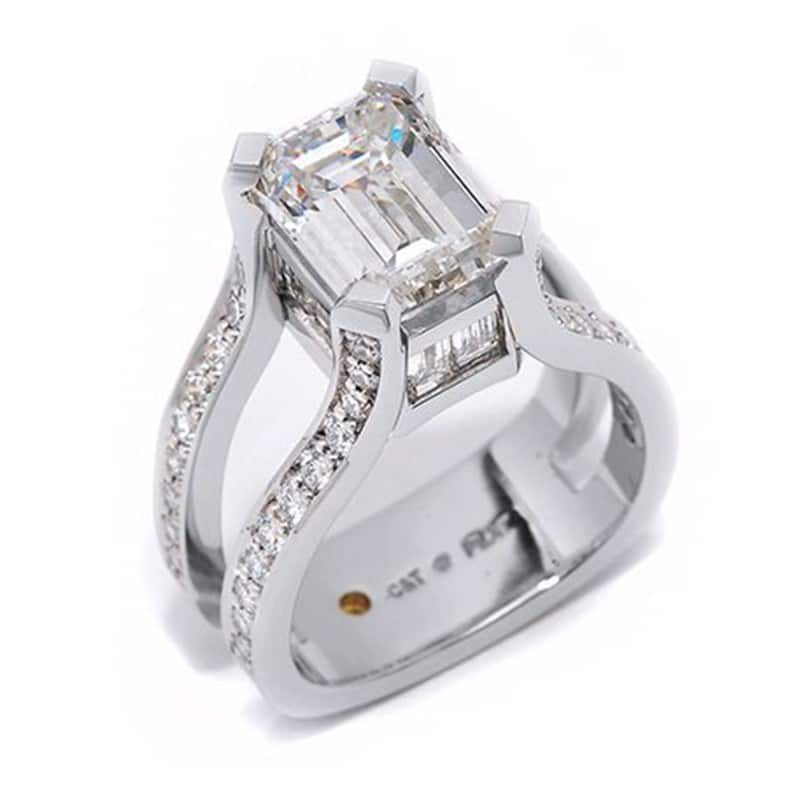 Interlude Emerald Cut Diamond Platinum Bridal Ring