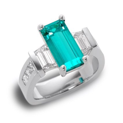 Classique Platinum 3 Stone Ring Featuring Brazilian Paraiba Tourmaline