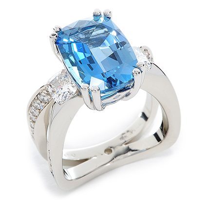 Evolve Aquamarine and Diamond White Gold and Platinum Ring