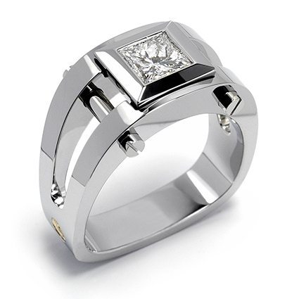 Post Modern Princess Cut Diamond Platinum Men's Ring