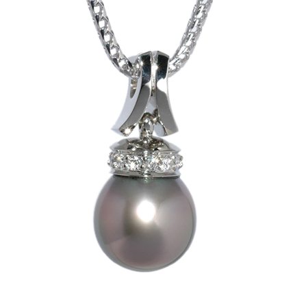 Pagoda Pearl and Diamond White Gold Pendant