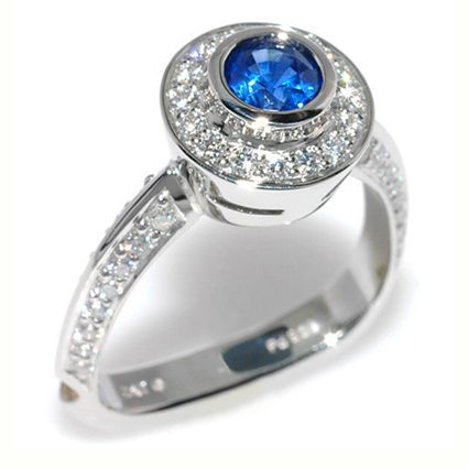 Majestic Blue Sapphire and Diamond Halo Ring
