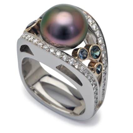 Interlace Tahitian Pearl White Gold Ring