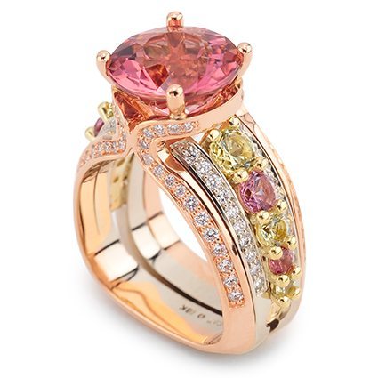 Flora Gemstone and Diamond Rose Gold Ring