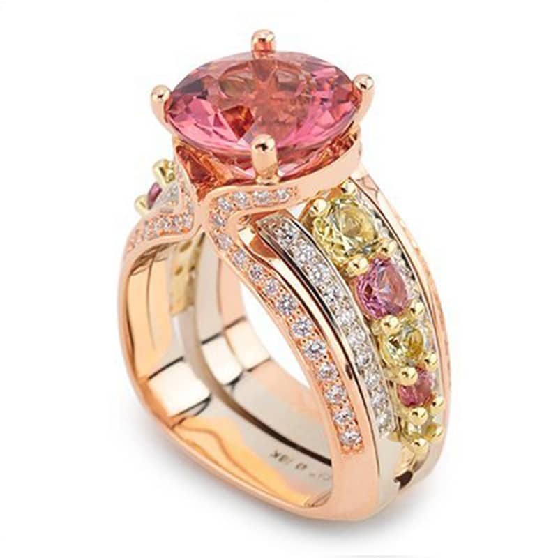 Flora Gemstone and Diamond Rose Gold Ring