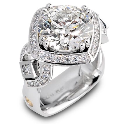 Deco 5 Carat Round Brilliant Cut Diamond and Platinum Ring