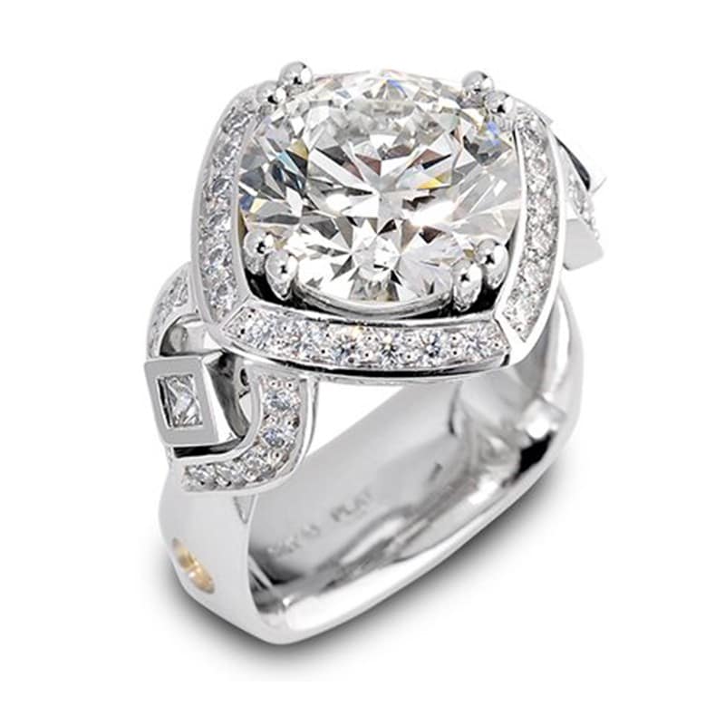 Deco 5 Carat Round Brilliant Cut Diamond and Platinum Ring