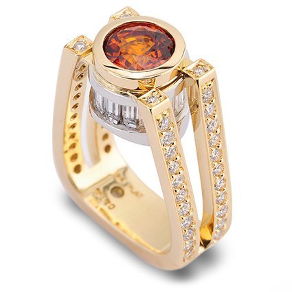 Interlude Orange Sapphire and Diamond Yellow Gold Ring