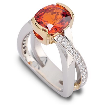 Interlace Spessartite Garnet and Diamond Ring