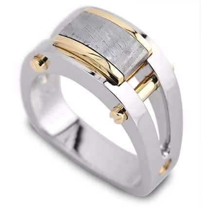 Post Modern White Gold Men's Meteorite Ring