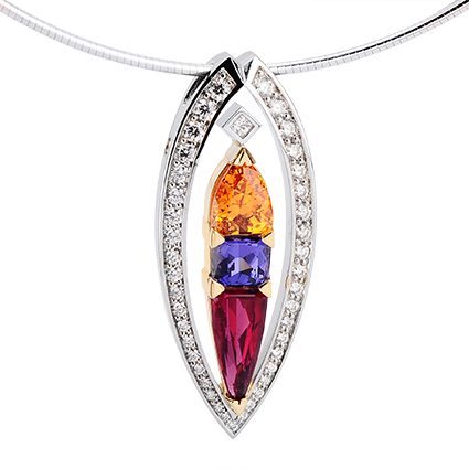 Color Combo Garnet, Tanzanite and Rubellite Fashion Necklace