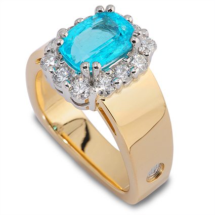 Majestic Paraiba Tourmaline Diamond Halo Ring
