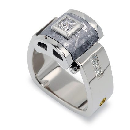 Riserva Princess Cut Diamond and Meteorite Men's Ring