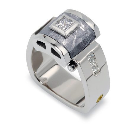 Riserva Princess Cut Diamond and Meteorite Men’s Ring