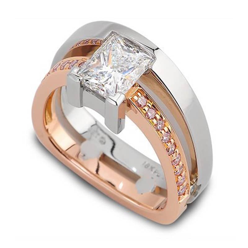 Horizon Princess Cut Diamond Rose Gold and Platinum Engagement Ring
