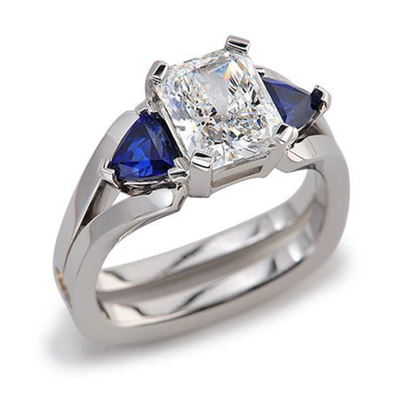 Interlace Diamond and Sapphire 3 Stone Ring