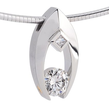 Navette Round Brilliant Cut Diamond White Gold Pendant