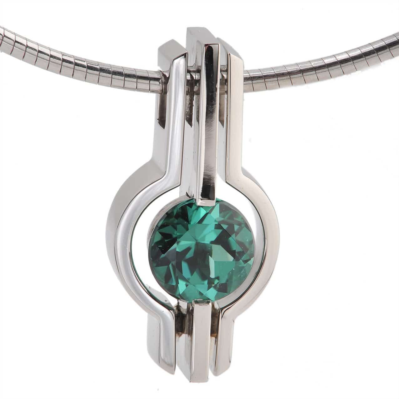 Interlude Blue Green Tourmaline and Palladium Pendant