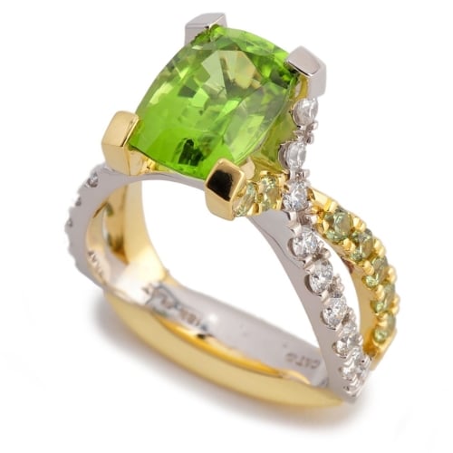 Interlace Peridot and Diamond Two-Tone Ring