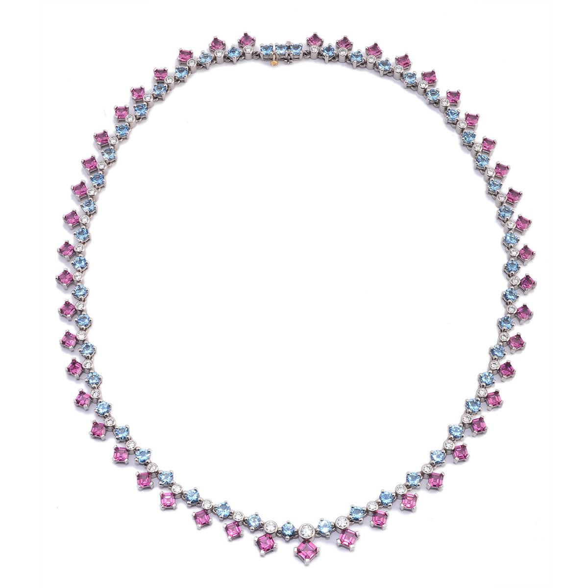 Eternity Garnet, Aquamarine and Diamond Riviera Necklace