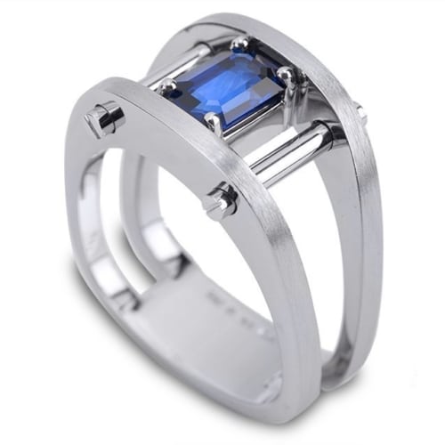 Interlude Blue Sapphire and Platinum Men's Ring