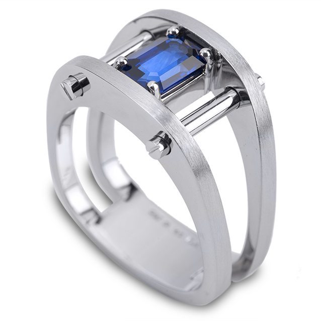 Interlude Blue Sapphire and Platinum Men’s Ring