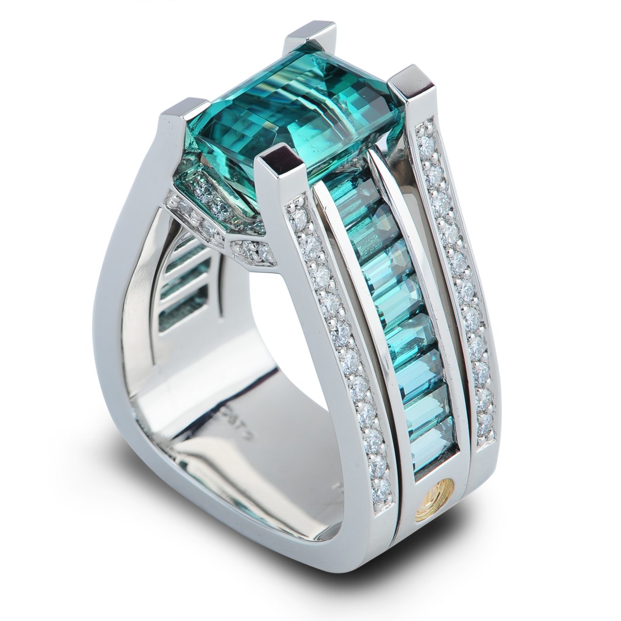 Interlace Bi-Color Tourmaline and Diamond Platinum Ring
