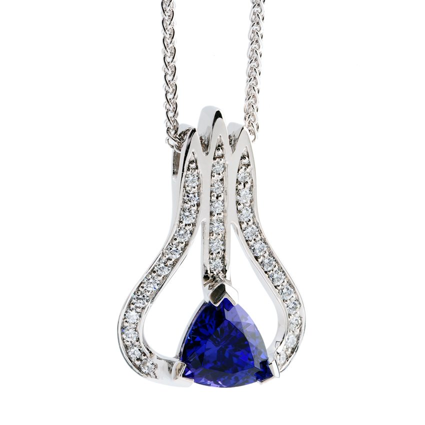 Flora Tanzanite and Diamond Palladium Pendant