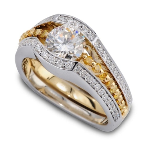 Interlude Round Brilliant Cut Diamond Two-Tone Bridal Ring