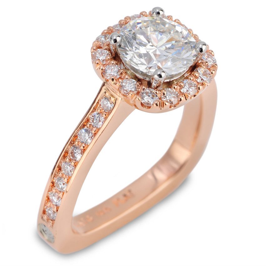 Empress Round Brilliant Cut Diamond Halo Rose Gold Engagement Ring