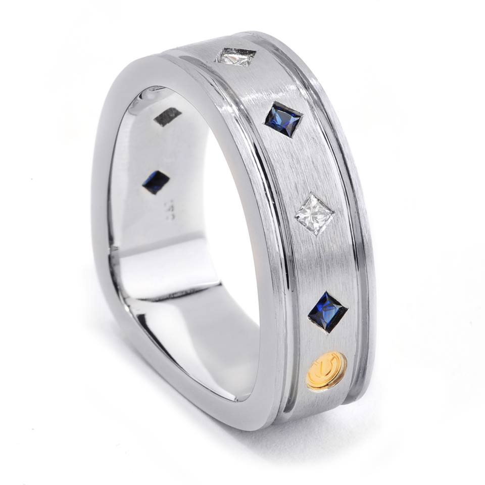 Paragon Princess Cut Sapphire and Diamond Men's Wedding Band