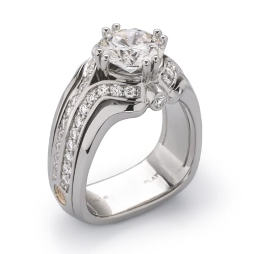 Deco 2 Carat Round Brilliant Cut Diamond and Platinum Engagement Ring
