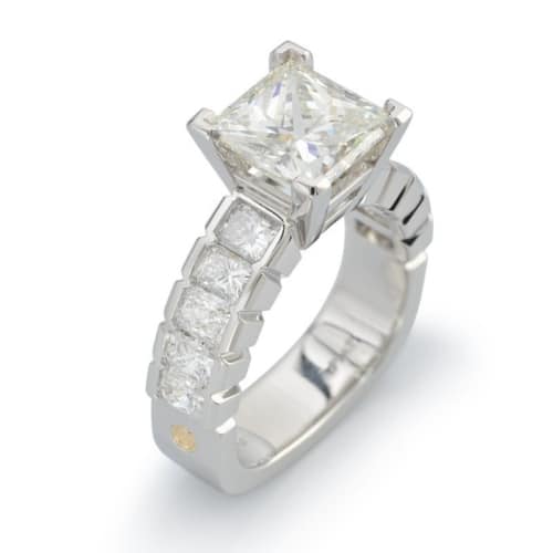 Eternity Princess Cut and Radiant Cut Diamond Platinum Engagement Ring