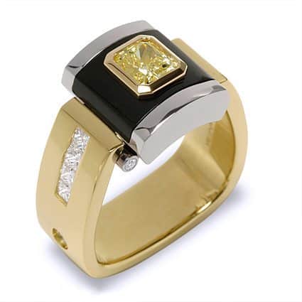 Riserva Fancy Yellow Diamond and Black Jade Men's Ring