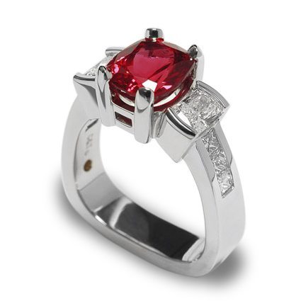 Classique Spinel and Diamond 3 Stone Platinum Ring