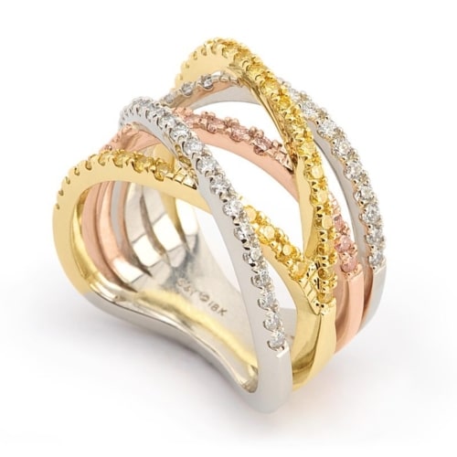Affinity 5 Row Multicolored Diamond and Gold Ring