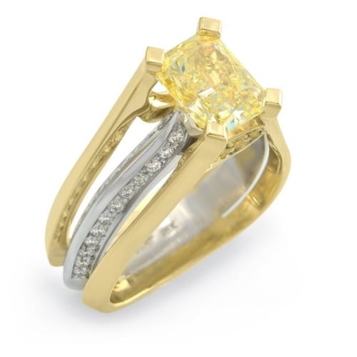 Deco Radiant Cut Natural Fancy Yellow Diamond Ring