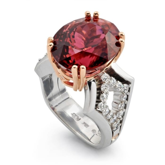 Deco Rubellite Tourmaline Rose Gold and Platinum Fashion Ring